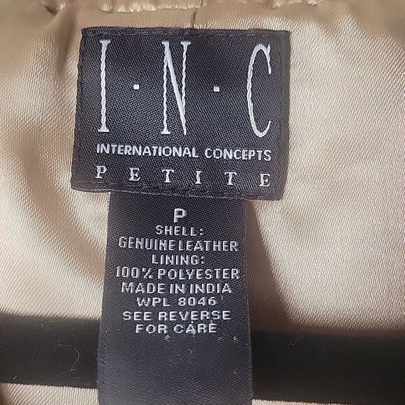 NEW INC Suede P 0 Leather Brown Tan Camel Ruffle Blazer Fitted Boho Jacket Bell - Picture 6 of 16